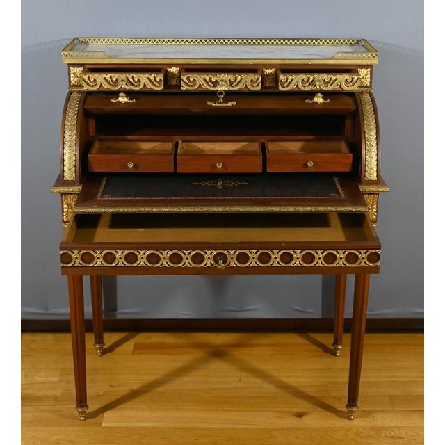Louis XVI Style Mahogany Cylinder Desk, Late 19th Century For Sale - Image 5 of 14