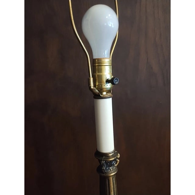 Hollywood Regency Vintage Lion Head Ornate Regency Style Lamo Brass Tripod Base Table Lamp Heavy For Sale - Image 3 of 11