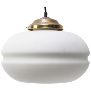 Mid-Century White Matte Opaline Glass and Brass Pendant Lights For Sale