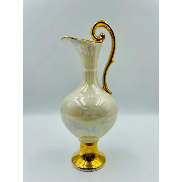 Mid 20th Century Hollywood Regency Iridescent Vase With 22kt Gold Gilt Handle & Accents For Sale - Image 12 of 12
