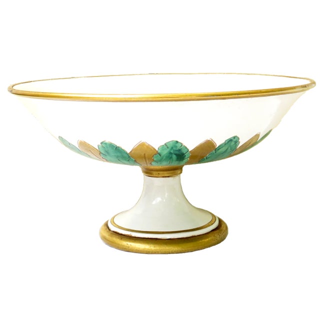Ugo Zaccagnini 1950s Ugo Zaccagnini Italian Green & Gilt Porcelain Pedestal Compote / Tazza For Sale - Image 4 of 4
