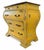 A striking vintage French Provincial bombe commode featuring an elegant serpentine form and hand-distressed mustard...