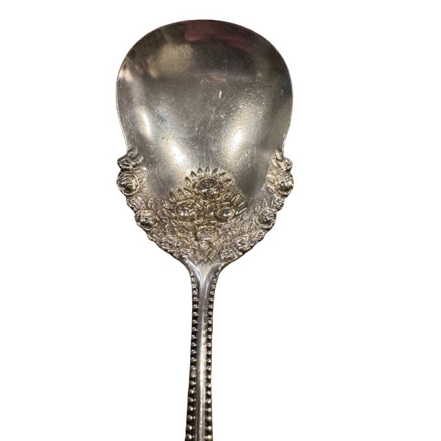 Antique National Silver, Silver Plate "York Rose" Casserole Spoon For Sale - Image 4 of 4