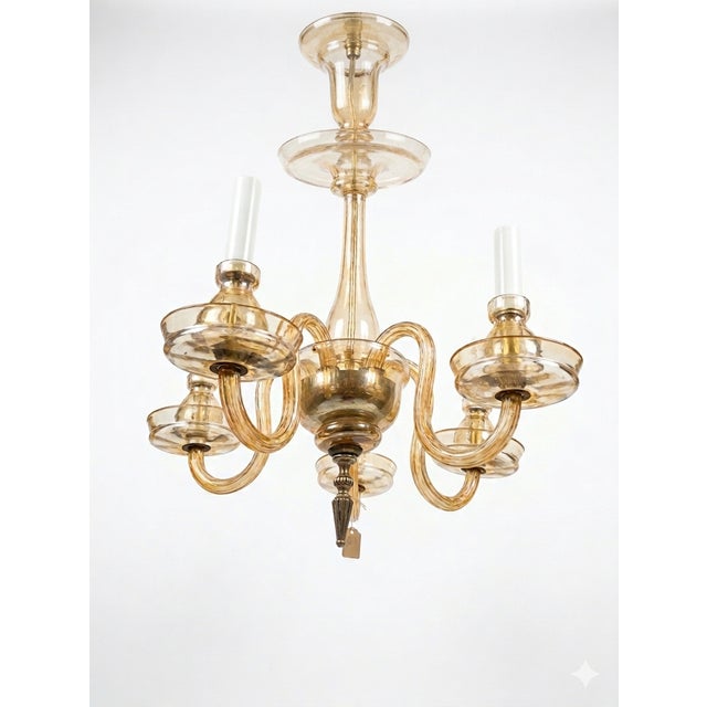 Mid-Century Modern Amber Murano Glass Five-Arm Chandelier, 1960s For Sale - Image 3 of 4