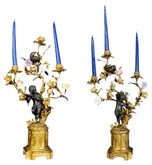 19th Century French Bronze and Gilt Candelabras, Set of 2