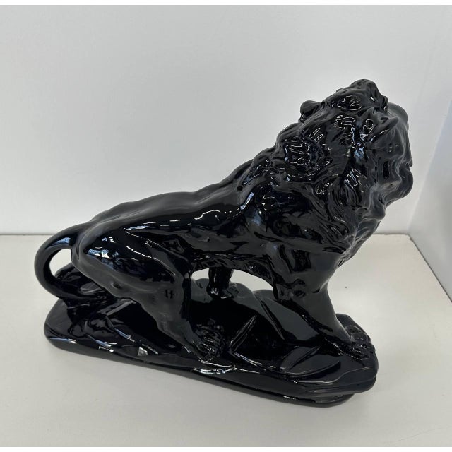 Black Italian Artist, Art Deco Lion, 1930s, Black Polished Fired Clay For Sale - Image 8 of 11