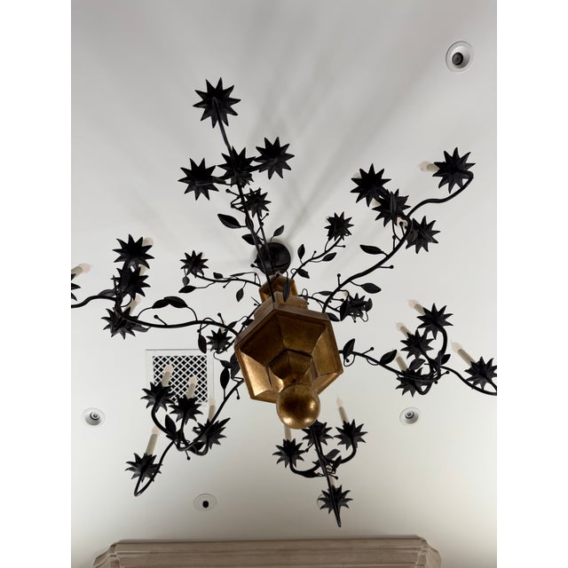 Mediterranean Paul Ferrante Model 2000 Multi-Tier Gilt Wood & Hand-Forged Iron Chandelier For Sale - Image 3 of 9