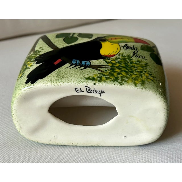 Late 20th Century Vintage Palm Beach Chic Hand Painted Toucan "El Paisaje" Napkin Holder, Signed by Artist For Sale - Image 5 of 11