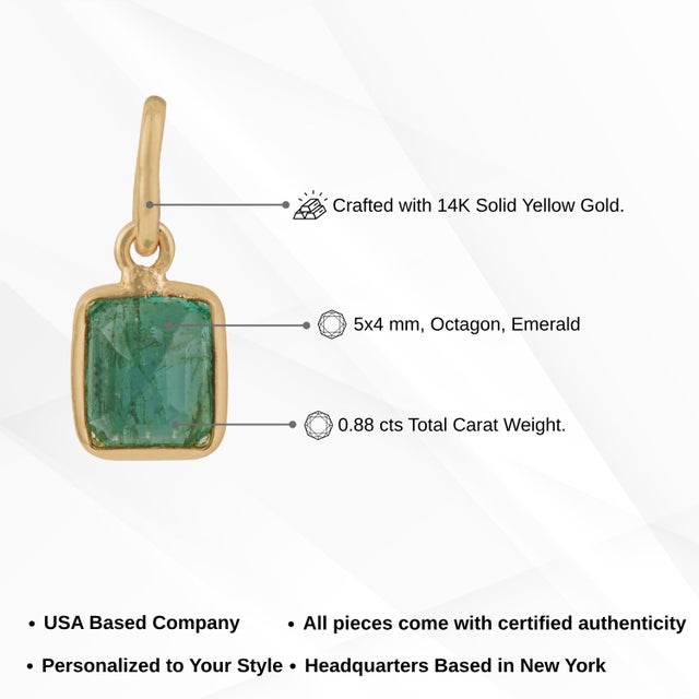 Octagon Cut Emerald Bezel Set Fine Charm Pendant 14k Gold Jewelry For Sale - Image 14 of 18