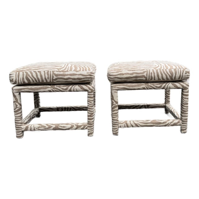 Handsome Pair of Vintage Thayer Coggin for Milo Baughman Ottomans (With Label) For Sale