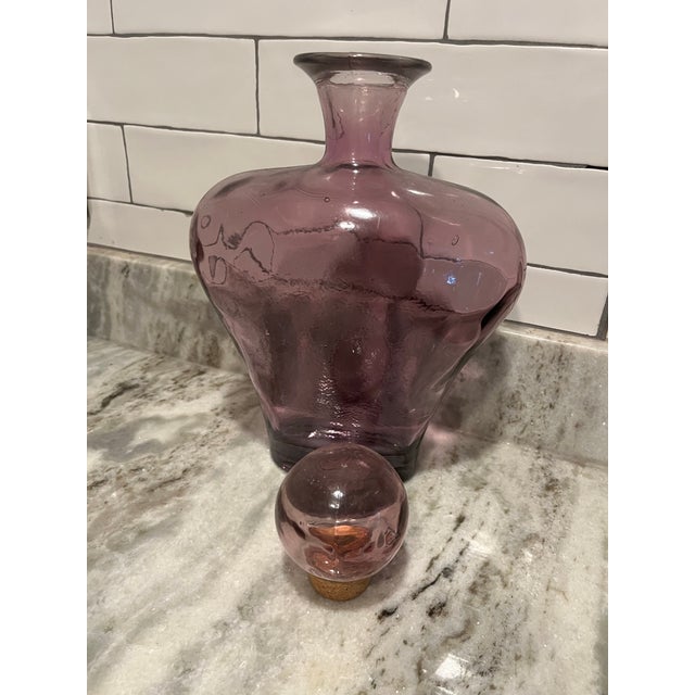 Art Deco 1980s Vidrios San Miguel Spain Recycled Amethyst Art Glass Decanter For Sale - Image 3 of 4