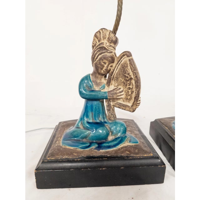 James Mont Mid-Century Modern James Mont Style Chinoiserie Table Lamps With Musician Figures For Sale - Image 4 of 12