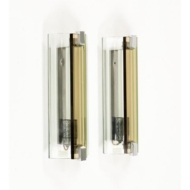Mid-Century Modern Mid-Century Wall Lamps in Glass and Steel attributed to Veca, Italy, 1970s, Set of 2 For Sale - Image 3 of 15
