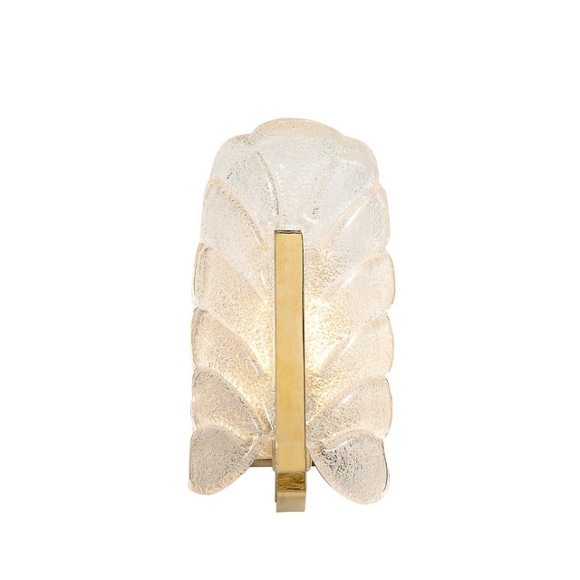 Mid-Century Modern Mid-Century Mottled Glass & Brass Leaf Sconces by Carl Fagerlund for Orrefors For Sale - Image 3 of 15