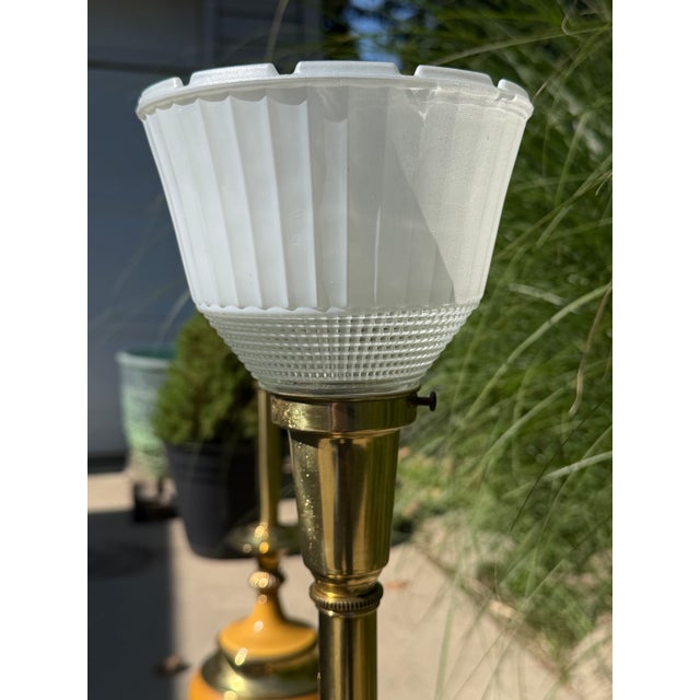 1970s Stiffel Torch Table Lamps, Brass and Enamel- A Pair For Sale - Image 11 of 12