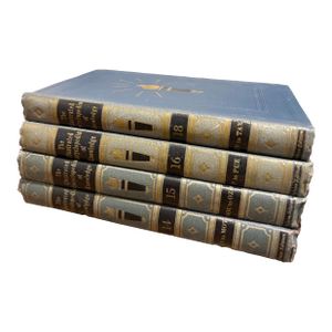 Vintage Monochromatic Silvery Blue/ Navy Encyclopedia Hardcover Stack - Set of 4 - Royal Octavo Format - Volumes 14-16 & 18 - Dark Academia Decor