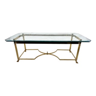 Labarge Hollywood Regency Brass and Glass Hooved Feet Coffee Table For Sale