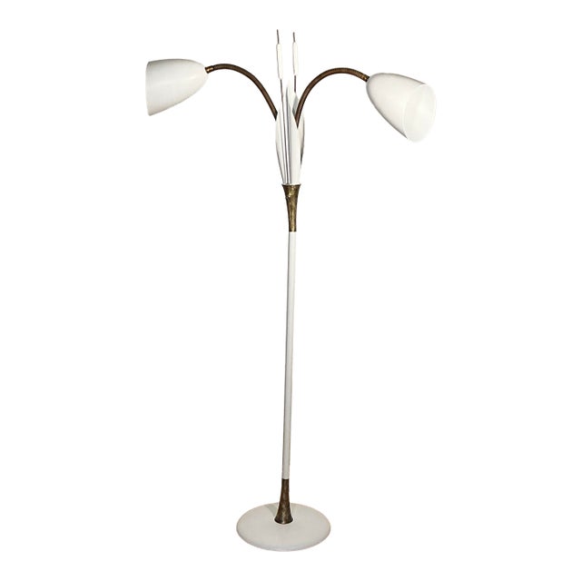 Classic Mid-Century Modern "Cattail" Gooseneck Floor Lamp Atomic-Era, Circa 50s 60s For Sale