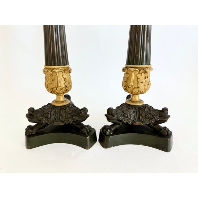 Bronze 19th C French Charles X Gilt & Patinated Bronze Candlesticks - A Pair For Sale - Image 8 of 14