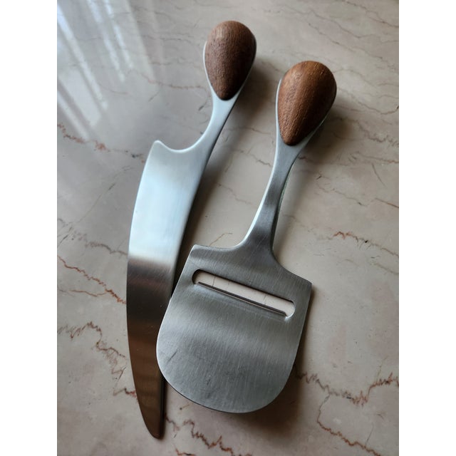 Mid-Century Modern Dansk Vivianna Torun Cheese Slicer Knife Set Teak Stainless For Sale - Image 3 of 8