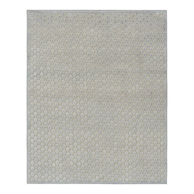 Rug & Kilim’s Modern Block Print Rug in Blue & Gray with Paisley Floral Pattern - 5x7 For Sale