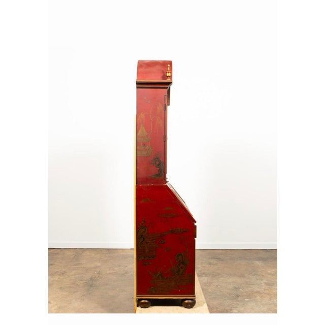 Chinoiserie Late 20th Century George-I Style Red Chinoiserie Secretary Bookcase For Sale - Image 3 of 7