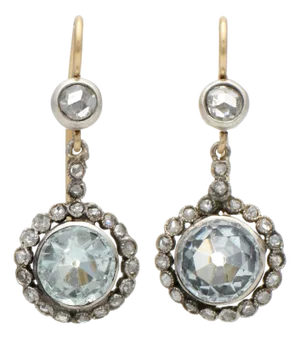 14KY Sterling Aquamarine(2.50) & Diamond(0.37) Earrings, 2 pieces