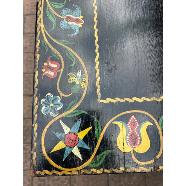 Farmhouse Antique 1940’s Pennsylvania Dutch Wicker and Wood Writing Desk With Handpainted Hex Signs For Sale - Image 3 of 9