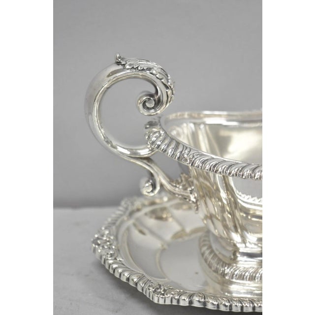 Mid 20th Century Vintage Gorham Y1130 Y1131 Victorian Silver Plated Gravy Sauce Boat & Underplate For Sale - Image 5 of 18