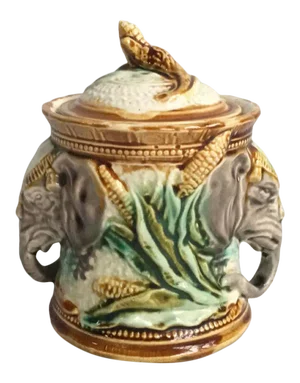 19th Century Majolica Elephant Tobacco Jar Onnaing