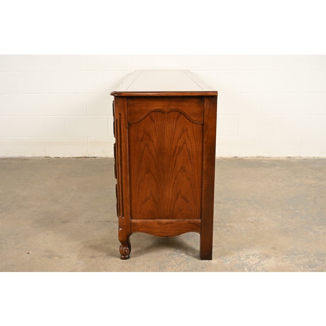 Baker Furniture French Provincial Louis XV Carved Oak Triple Dresser or Credenza For Sale - Image 16 of 18