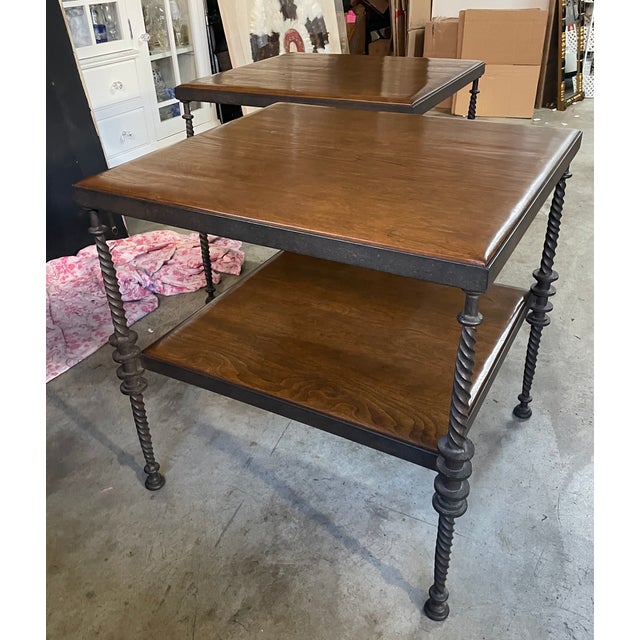 Brown Paul Ferrante Madison Walnut and Iron Square End Tables. Set of 2. 6061-E For Sale - Image 8 of 11