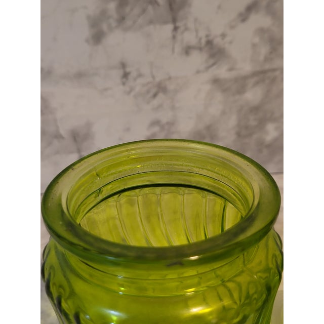 Mid-Century Modern Vintage Green Glass Apothecary Jar With Optic Swirl For Sale - Image 3 of 13