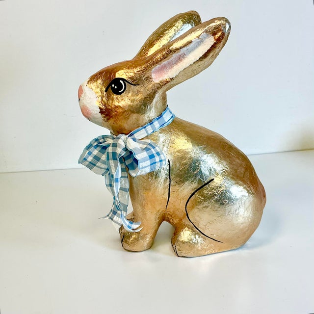 1980s Vintage Arts & Crafts Boho Chic Foil Covered Hand-Painted Papier Mache’ Bunny - Easter For Sale - Image 11 of 18