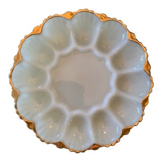 Vintage Anchor Hocking Milk Glass Deviled Egg Plate For Sale