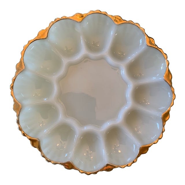 Vintage Anchor Hocking Milk Glass Deviled Egg Plate For Sale