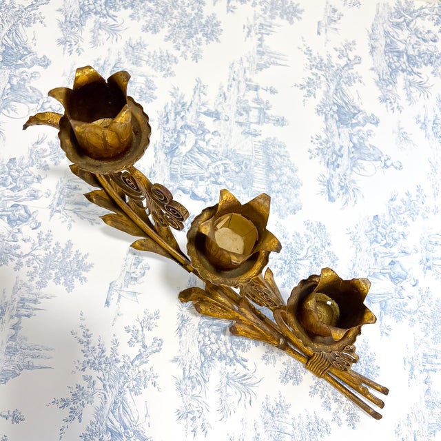 1970s Golden Italian European Gothic Wrought Iron 3-Candle Candelabra For Sale In New York - Image 6 of 7