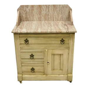 Antique Eastlake Victorian Pink Marble Backsplash Washstand Nightstand Cabinet