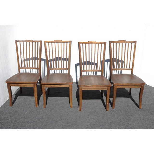 Mission Set of Six Vintage Bassett Furniture Dining Room Chairs Mission Style For Sale - Image 3 of 18