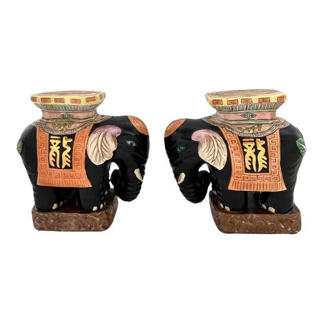 Vintage Pair Porcelain Elephant Figurine by Maitland Smith for Oriental Decor For Sale