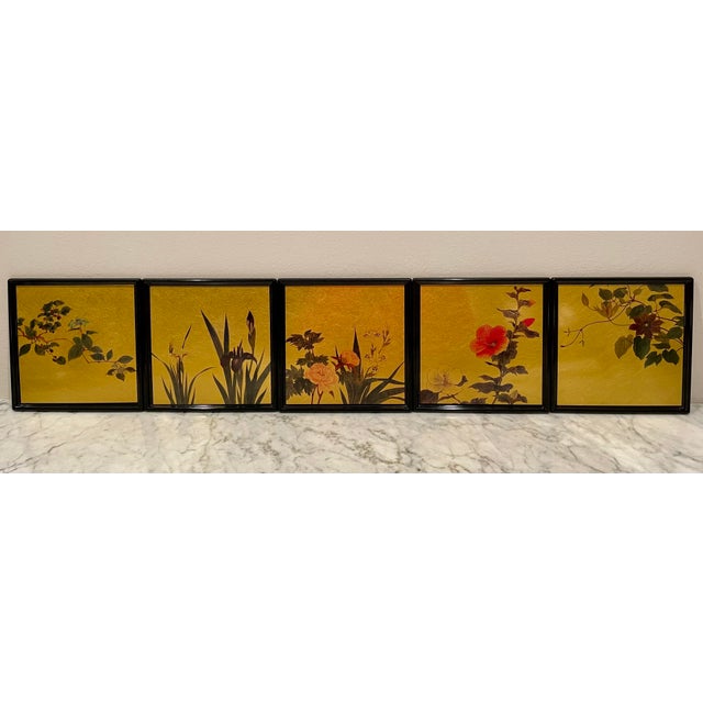 Vintage Lacquer Japanese Square Plates- Set of 5 For Sale - Image 11 of 11