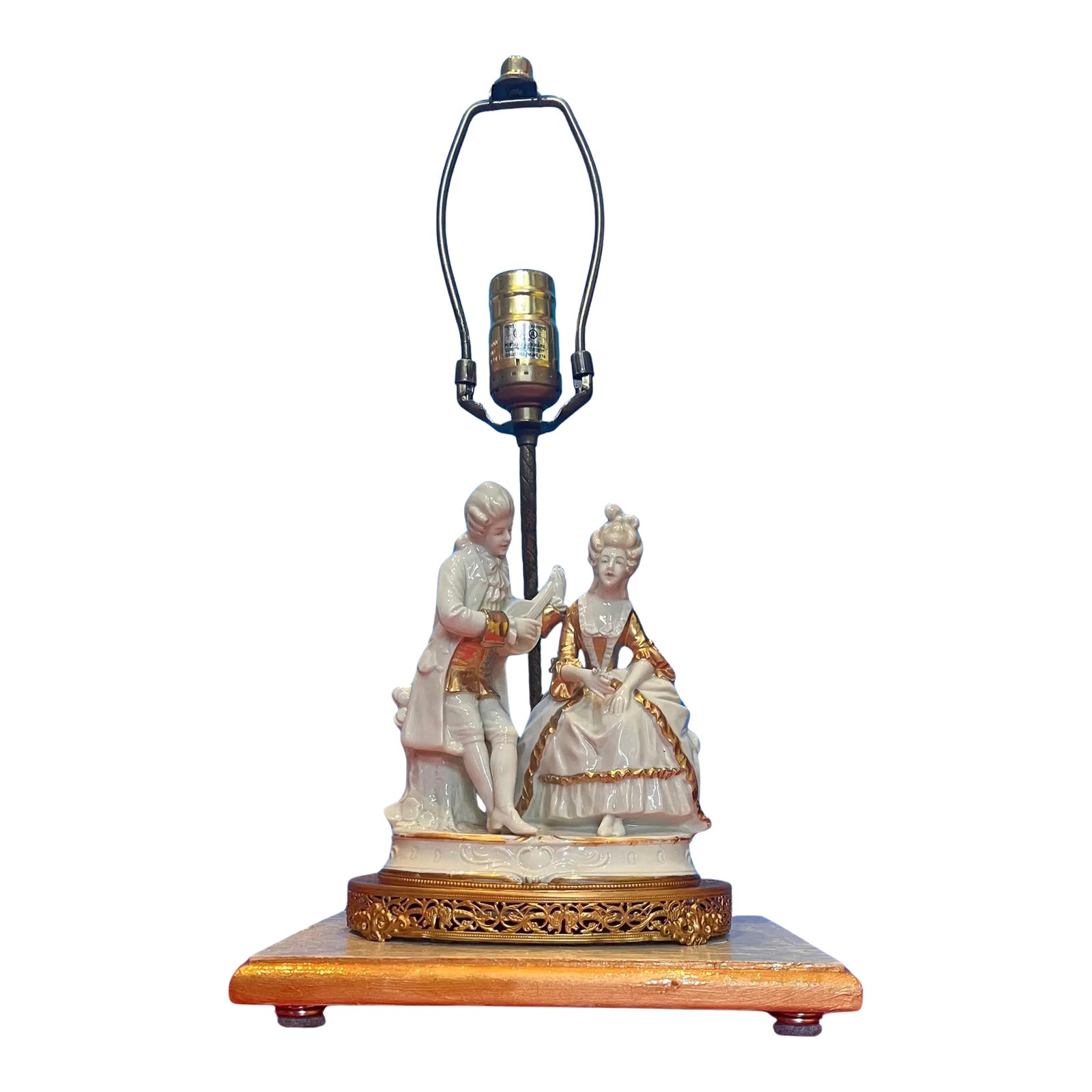 Mid-Century Porcelain Figural Table Lamp Courting Couple | Chairish