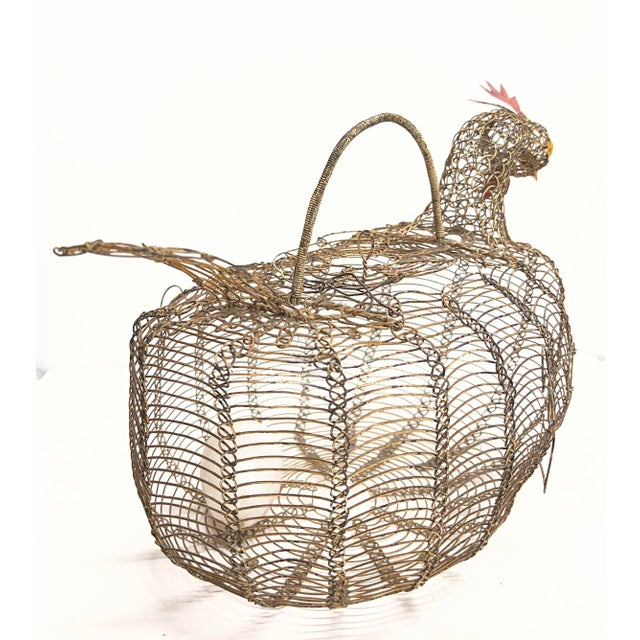 1920s Vintage Wire Folk Art Rooster Egg Basket For Sale - Image 5 of 9