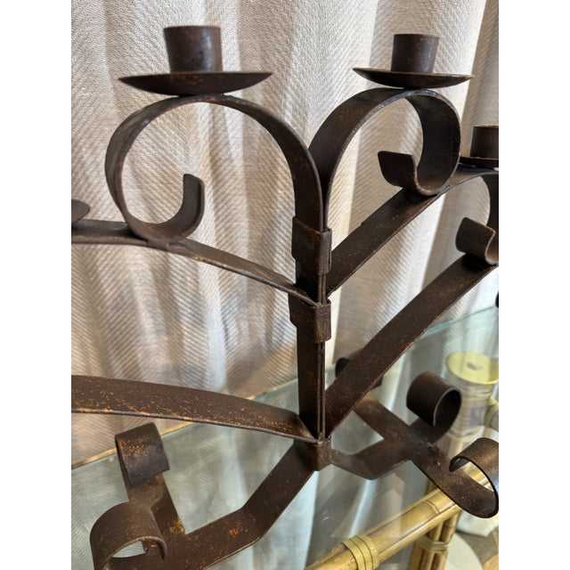 French Provincial Wrought Iron Oversized Candle Holders, Pair For Sale - Image 3 of 6