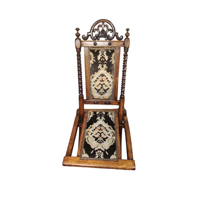Rare find this one, especially in this condition. Early to mid 1800's folding nursing chair, solid oak, tapestry...