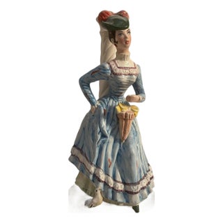 Polychrome Ceramic Figurine of Lady with Umbrella, 20th Century For Sale