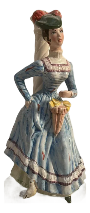 Polychrome Ceramic Figurine of Lady with Umbrella, 20th Century