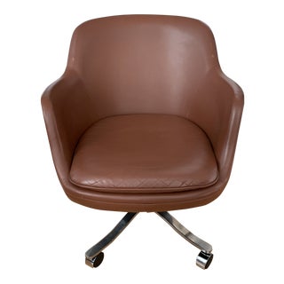 Leather and Stainless Steel Tilt and Swivel Desk Chair by Nicos Zographos For Sale