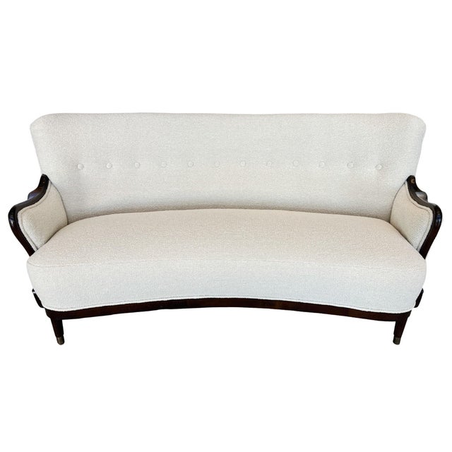 Exquisitely hand-crafted in the 1940s, this Danish Modern mahogany sofa was designed by Alfred Christensen for Slagelse...
