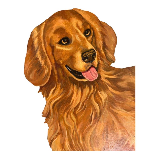 Original artwork by Chicago artist, Nancy Weinberg (1922-2020), circa 1990. Large golden retriever dog painted on cut out...